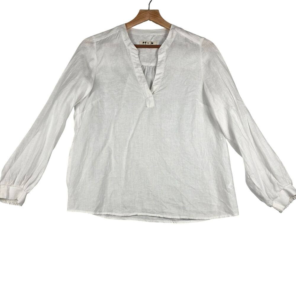 Boden White Linen Vneck Gauzy Blouse